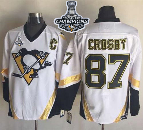Penguins #87 Sidney Crosby White CCM Throwback Stanley Cup Finals Champions Stitched NHL Jersey - Click Image to Close